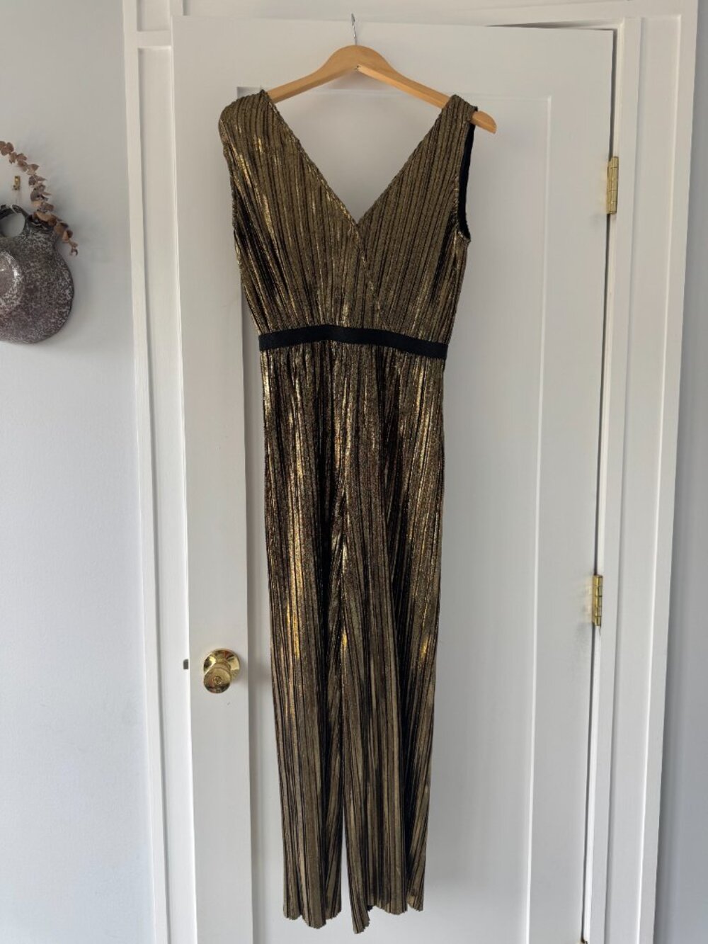 Moon River metallic bronze gold wide leg jumpsuit